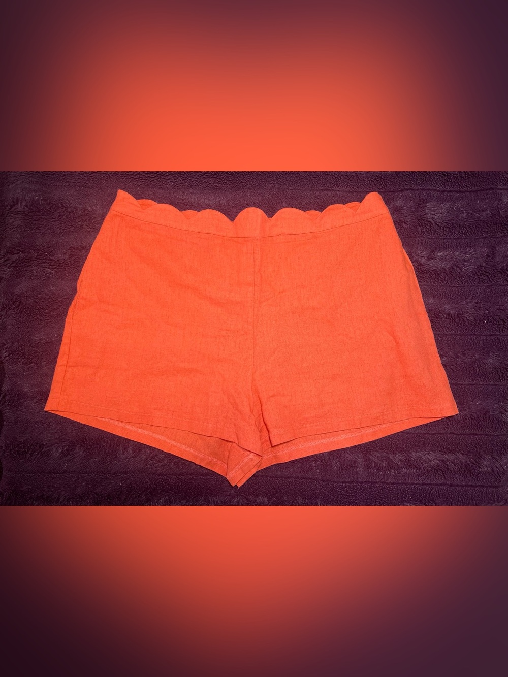 Coral/Orange Scallop Waist High-Rise Shorts